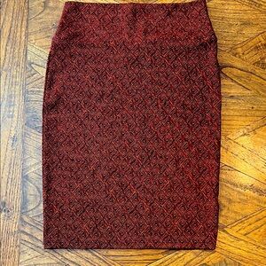 LuLaRoe Cassie Red and Black Geometric Design Pencil Skirt with Stretch, size S